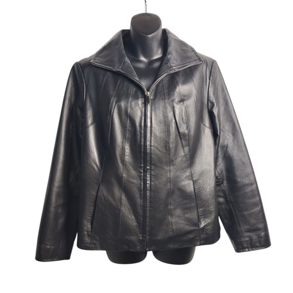 East 5th Jacket Women's Black Leather Collared Zip Up Pockets Lined Size PL - Picture 1 of 10